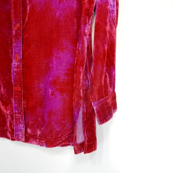 JOHN MARK Point Collar Button Front Tunic Top Size S Red Pink Tie Dye Velvet NEW - Picture 6 of 8